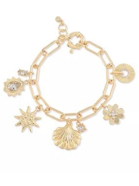 On 34th Gold-Tone Crystal Charm Flex Bracelet